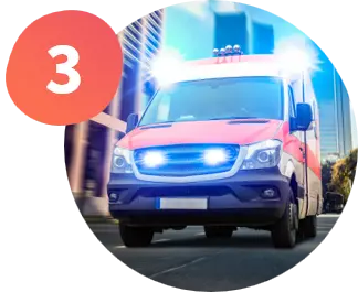 Uma ambulância desenhada e com as cores laranja em destaque.